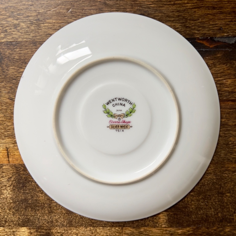 Wentworth China ‘Silver Wheat’ Eterna Shape #7514, 6” Saucer Coffee Tea VINTAGE - Picture 2 of 5
